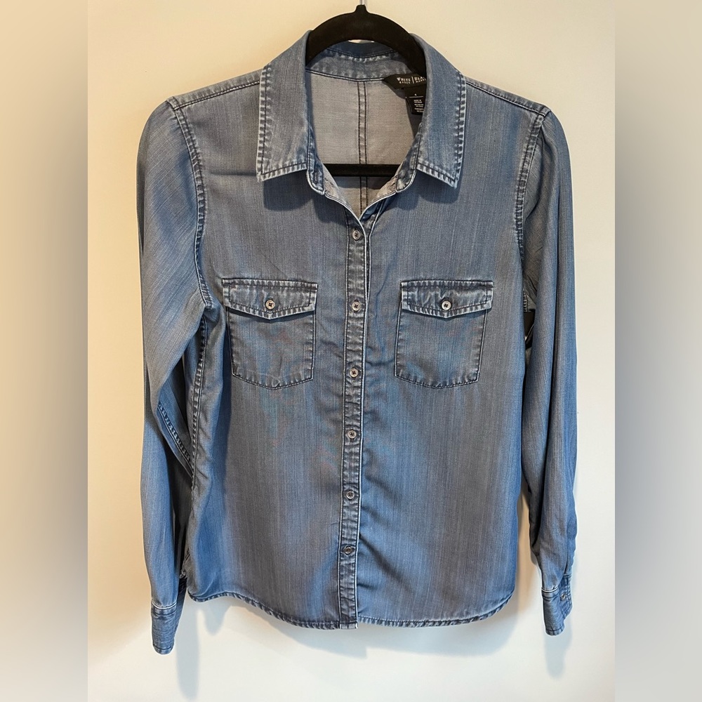 White House Black Market Light Blue Denim Button-Down Shirt